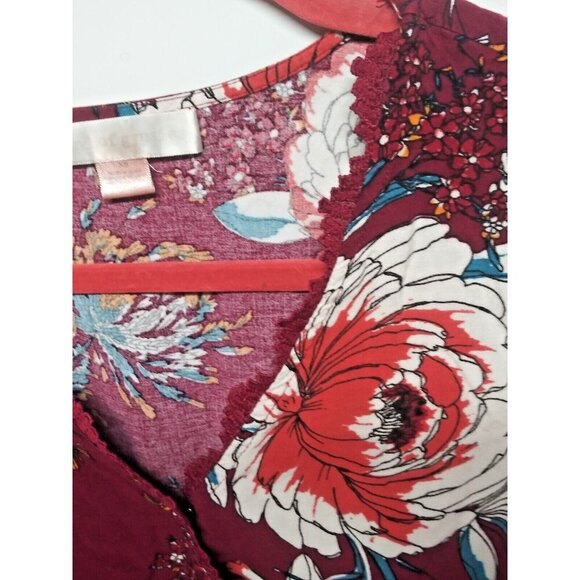 Band of Gypsies Wrap Dress XS Burgundy floral bouquet Keyhole back pockets hi-lo - Picture 5 of 12